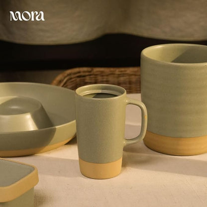 MORA Ceramics Large Tea Mug with Loose Leaf Infuser and Ceramic Lid, 18 oz, Portable, Microwave, Dishwasher Safe, Tall Coffee Cup - Rustic Matte Ceramic Glaze, Modern Herbal Tea Strainer, Thyme
