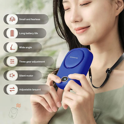 AOCOOLFAN Portable Neck Fan, Mini Small Personal Handheld Fan USB Rechargeable 3 Speed for Girls Boys Woman Eyelash Travel Home Office Outdoor (navy blue)