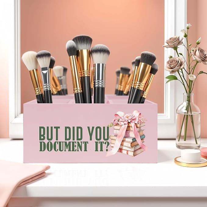 But Did You Document It Pink Pencil Pen Holder for Desk, HR Human Resource Gifts, Funny Work Gifts for Coworkers Wooden Pencil Holder Organizer for Home Office Desk Accessories