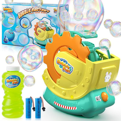 Rechargeable Bubble Machine for Kids – Extra Large Bubbles with Bubble-in-Bubble Effects, Fast Automatic Bubble Maker Toy with 8oz Solution, Bubble Blower for Indoor/Outdoor Play, Party, Wedding, Gift