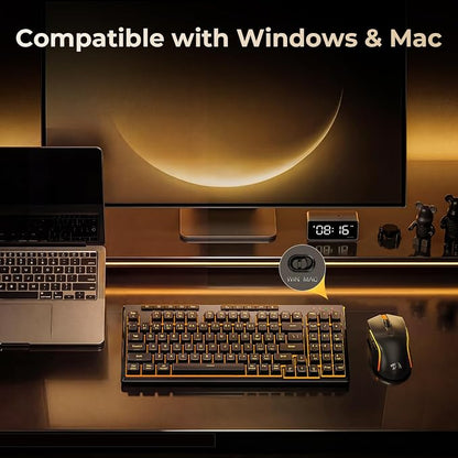 Redragon S156 Wireless Keyboard and Mouse with Tri-Mode, Mechanical Feel Keyboard and 4800 DPI 61G Ultra-Light Gaming Mouse, RGB Backlit, 4 Macro Keys, Long Battery Life for PC, Mac, Ideal for Gamer