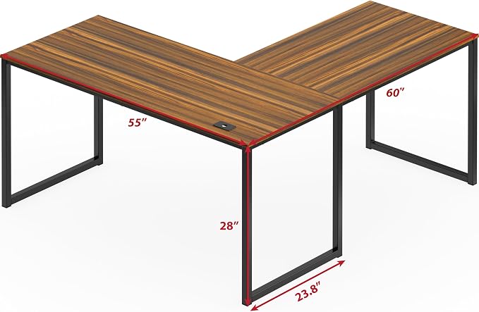 SHW Mission 55 x 60 L-Shape Home Office Computer Desk, Walnut | Reversible Desktop Design