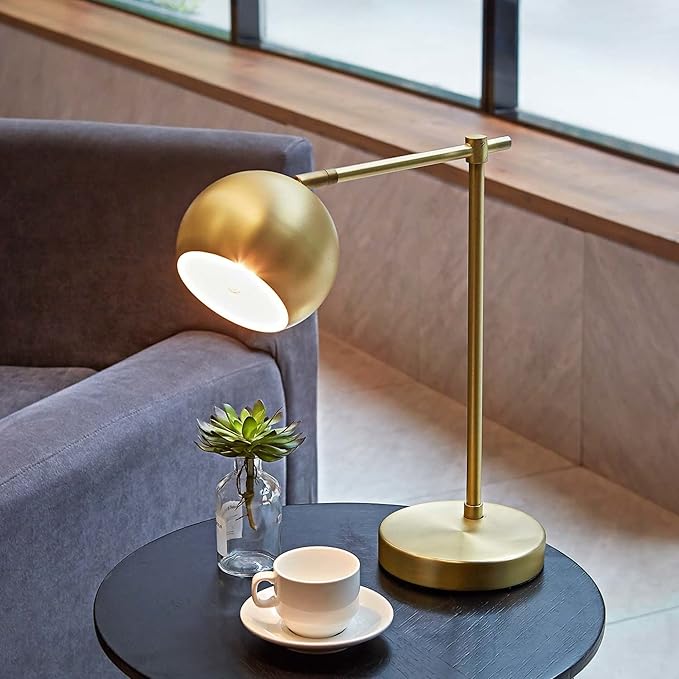 Globe Electric 52915 Molly 18" Desk Lamp, Matte Brass, Black Fabric Cord, in-Line On/Off Rocker Switch, Title 20 LED Bulb Included