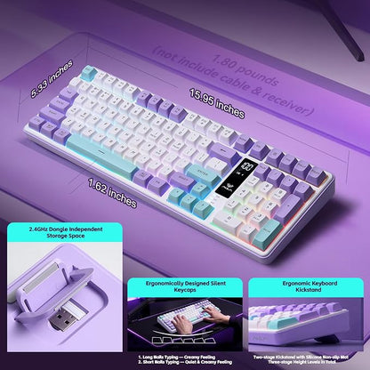 Aula S99pro V2 Full Size Gaming Keyboard,Wireless Creamy Membrane Keyboard | Tri-Mode Bluetooth/2.4GHz/USB-C,16.8mil RGB Backlit,Media Digital Screen,4000mAh Computer Wireless Keyboard with Number Pad