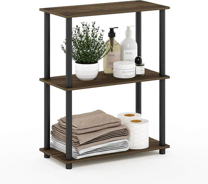 Furinno TURN-N-TUBE Storage Shelves, 3-Tier Book Shelf, Corner Shelf, Toolless Open Shelves, for Organization and Storage, Living Room, Garage, Home Office, Columbia Walnut