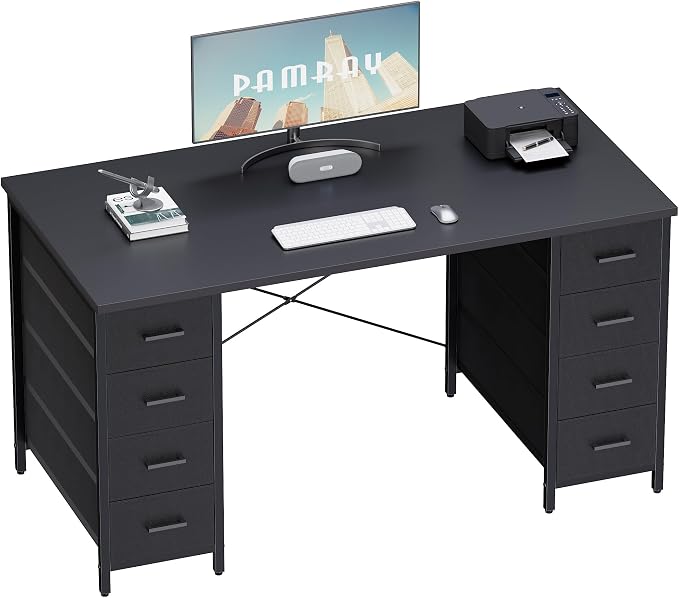 Pamray 47 Inch Computer Desk with 8 Fabric Drawers for Home Office Work | Ample Storage, Space-Saving, Suitable for Home Office Bedrooms Dorm Living Rooms for Study, Writing, Work