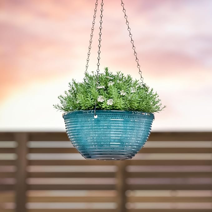 10in Hanging Planters for Indoor and Outdoor Plants, 2 Pack Hanging Planter with Drainage Hole, Round Hanging Flower Pots for Garden Home Decor (Blue)