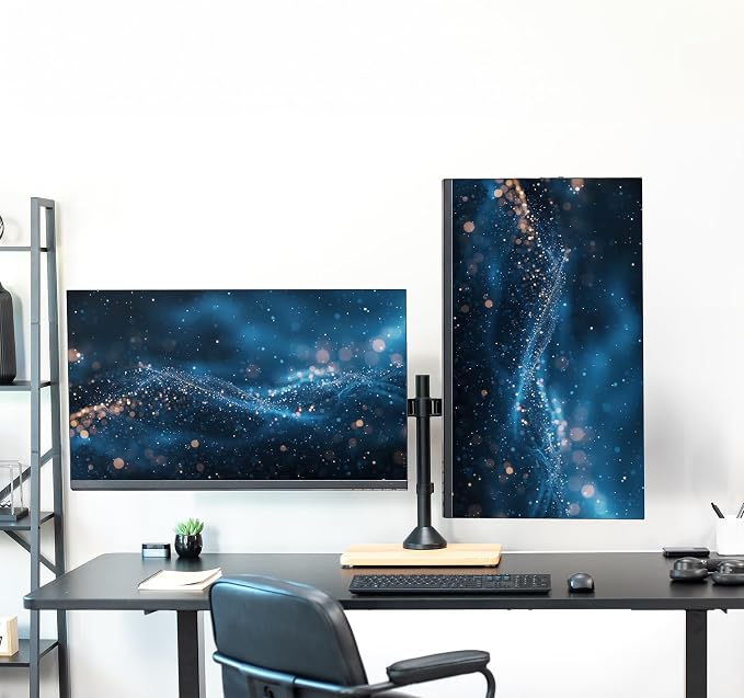 VIVO Dual Monitor Desk Stand for 13 to 32 inch Screens, STAND-V002FD-B | Articulating, Freestanding Adjustable Monitor Arm, Black with Wood Base, Computer Stand for 2 Monitors, Holds 22 lbs Each