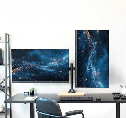 VIVO Dual Monitor Desk Stand for 13 to 32 inch Screens, STAND-V002FD-B | Articulating, Freestanding Adjustable Monitor Arm, Black with Wood Base, Computer Stand for 2 Monitors, Holds 22 lbs Each