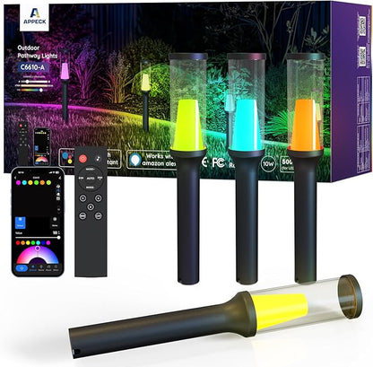 APPECK Pathway Lights,RGBCW Walkway Lights with APP Control,4 Pack | IP65 Waterproof,Low Voltage Landscape Lighting 800LM,Color Changing,for Garden, Yard, Patio,Compatible with Alexa