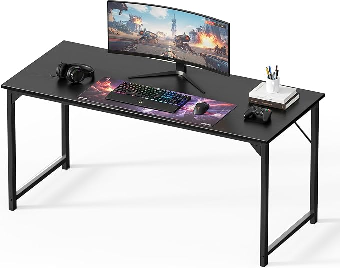 OLIXIS 63 Inch Computer Office Desk for Small Spaces, Writing Gaming Work Desk Modern Study Table with Storage Bag & Headphone Hook Home Bedroom, Black | Computer Writing Workstation, Strong Metal Frame, Small Spaces Home Bedroom Dorm, Black