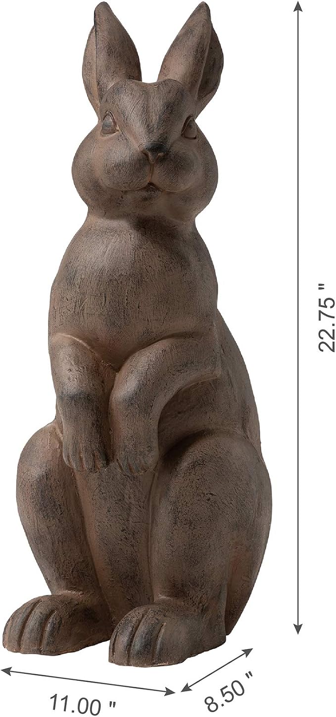 Glitzhome Rabbit Garden Statue Outdoor Standing Bunny Sculpture Lawn Decor, 22.75 Inch, Bronze