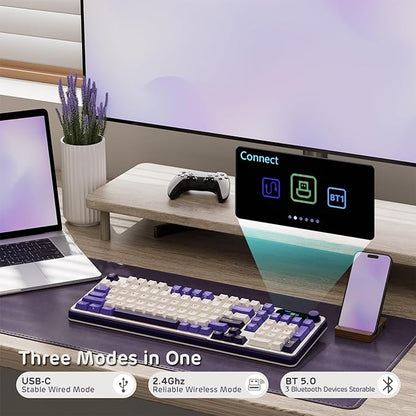RK ROYAL KLUDGE S98 Wireless Mechanical Keyboard w/Smart Display & Knob | 96% Top Mount RGB Gaming Keyboard BT/2.4G/USB-C, Hot Swappable, Cushioned 5-Layer Noise Dampening, Massive Battery, 98 Keys