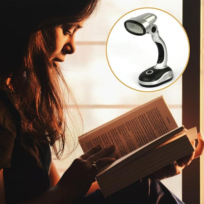 Led Desk Lamp, 12 LED Portable Desk Lamp Powered Battery Table Light, Computer Bedside Table Camping Light, Bright Battery Operated Desk Lamp Work Reading Light (Black Silver)