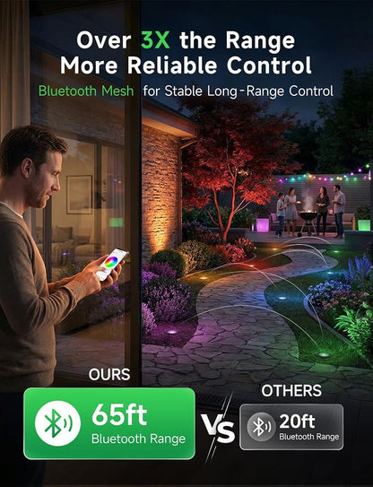 Smart 12V Low Voltage Landscape Lighting for Pathway, Outdoor RGBCW In-Ground Well Lights, App & Remote Control, Replaceable Bulb, IP65 Waterproof, Transformer and Wire Not Included, 4 Pack