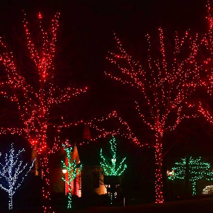 Dazzle Bright 300 LED Christmas String Lights, 100 FT Connectable Waterproof String Lights Green Wire with 8 Modes Christmas Decoration for Indoor Outdoor Party Yard Garden Decor (Red)