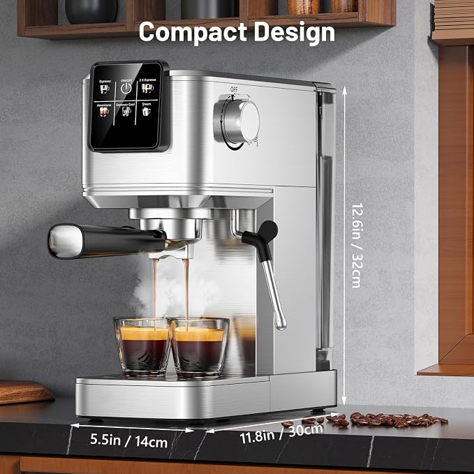 KEENSTAR Espresso Machine 20 Bar with Touch Screen, Hot & Iced Coffee Makers, Stainless Steel Espresso Maker with Rapid Cold Brew & Milk Frother, with Water Tank for Latte, Cappuccino, Gift