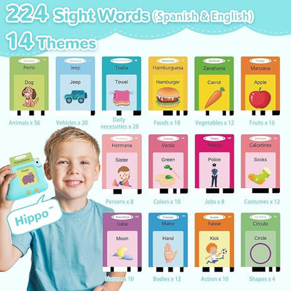 Alotwan Bilingual Talking Flash Cards Spanish/English, Learning Sensory Toys for Autistic Children, 224 Sight Words Español Speech Therapy Kids Toys Beginner, Birthday Gift for Little Boys and Girls