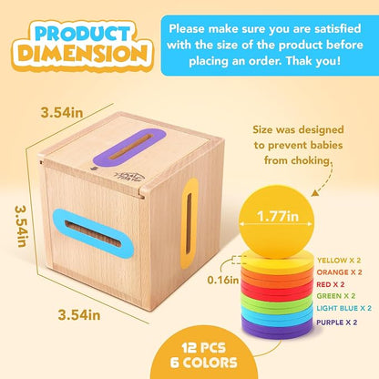 Montessori Toys for 1 2 3 Year Old: Fine Motor Wooden Color Sorting Sensory Toy for Toddlers 1-3 Year Old, Object Permanence Wooden Learning Matching Game, Baby Boys Girls Gifts 12-18 Month Old