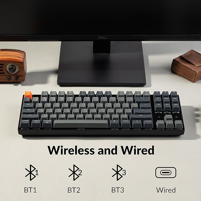 Keychron K8 Tenkeyless Wireless Mechanical Keyboard for Mac, White Backlight, Bluetooth, Multitasking, Type-C Wired Gaming Keyboard for Windows with Brown Switch