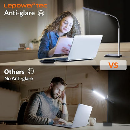LED Desk Lamp, 12W Reading Desk Lamp for Office Home with 60 Lighting Modes, Touch Control & Timer Function, 750LM Bright Eye-Caring Gooseneck Desk Light Table Lamp for Study, Work, Silver