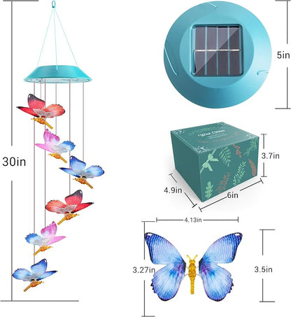 Zeiliuled Solar Wind Chime,Color Changing Dynamic Butterfly Wind Chimes | Solar Outdoor Decorative Mobile Lights for Garden, Yard, Patio, Window Decorations, Gift for Women Mom Girls