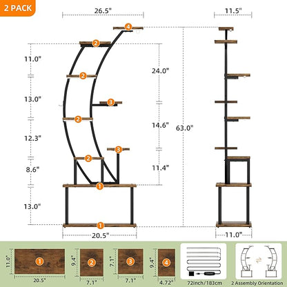 Plant Stand Indoor with Grow Lights, 9 Tiered Metal Plant Shelf, 64" Tall Plant Stand for Indoor Plants Multiple, Large Plant Rack Display Shelf, Curved Plant Holder for Living Room, Patio
