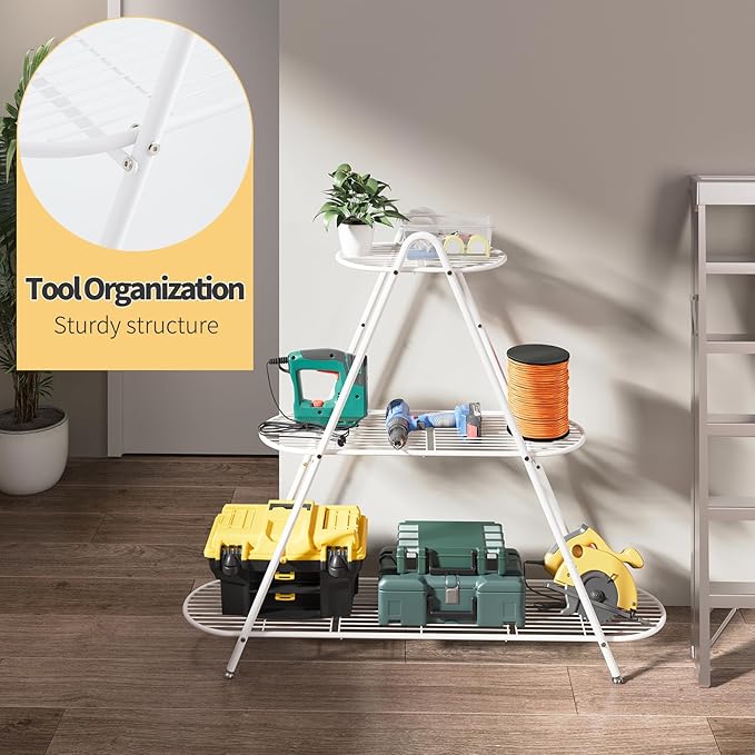 Plant Stand for Patio, 3-Tier Metal Plant Shelf–Indoor/Outdoor Display Rack for Multiple Pots, Heavy Duty Plants, Garden Flower Organizer (White)