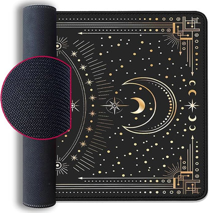 Mysterious Starry Sky Moon and White Snake Pattern Large Extended Gaming Mouse Pad E-Sports Office Desk Mat Keyboard Pad Rubber Non-Slip Computer Mouse Mat Suitable for Home Office Work(27.5X11.8 in)
