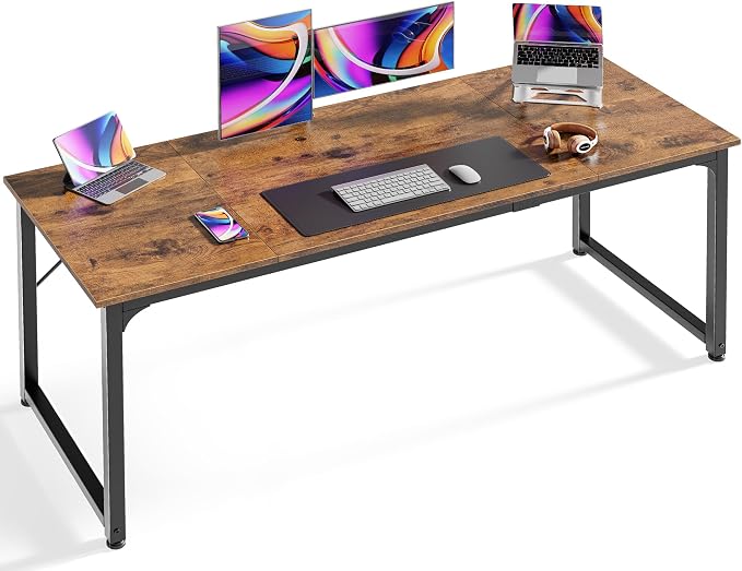 Huuger Computer Desk, 63 Inch Office Desk, Gaming Desk with Storage, Writing Desk Work Desk for Home Office, Study, Modern Simple Desk, Large Legroom, Metal Frame, Rustic Brown