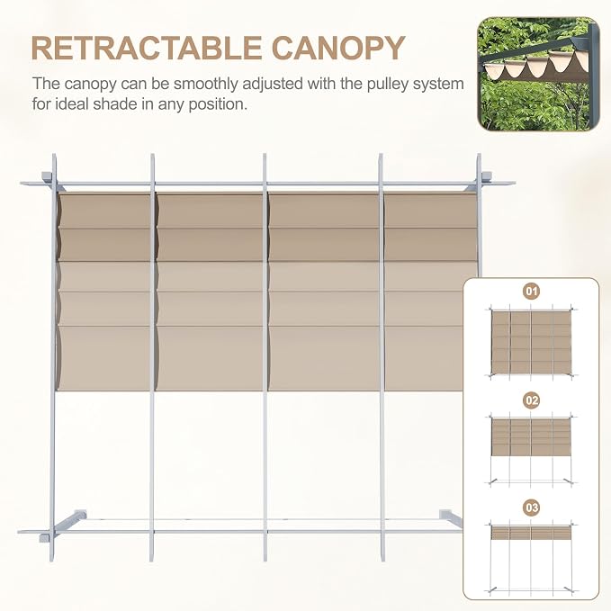 Aoodor Replacement Adjustable Canopy, Retractable Shade for Pergola, UV Resistant and Fade-Resistant, Fits 10 x 13 ft, Brown