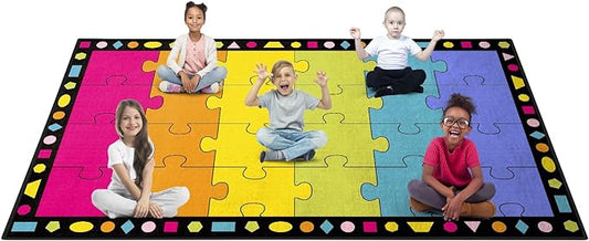 Booooom Jackson Thick Classroom Rug 13'x7'5''Large Puzzle Classroom Carpet Preshool Seating Rug for School, Children's Classroom Area Rug for Classroom with 0.3''Non-Slip Backing (Pro, Purple)