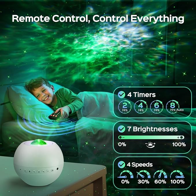 One Fire Galaxy Projector,15 Color,Ocean HD,Gift Girl&Women&Boy,White Noise | 7 Brightness,4 Speed,Green Star,Bluetooth,Romote,Timer,Teen Boys Gift,Birthday,Bedroom Decor,Relax,Party,Led Lights,Lava Lamp