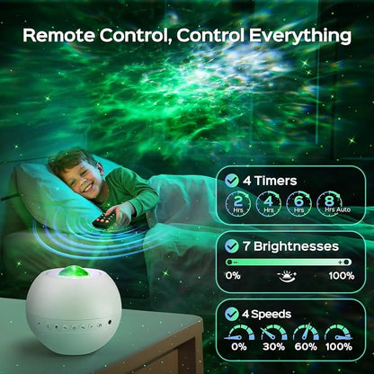 One Fire Galaxy Projector,15 Color,Ocean HD,Gift Girl&Women&Boy,White Noise | 7 Brightness,4 Speed,Green Star,Bluetooth,Romote,Timer,Teen Boys Gift,Birthday,Bedroom Decor,Relax,Party,Led Lights,Lava Lamp