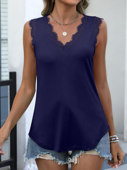 ANRABESS Womens Lace Trim Tank Tops V Neck Sleeveless Shirts 2026 Summer Casual Trendy Dressy Cami Top