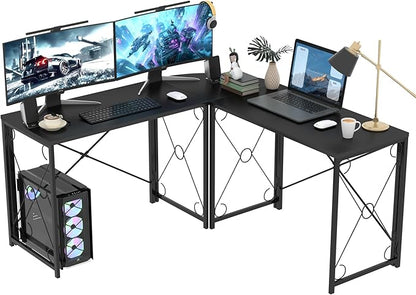 VECELO 59"x59" L Shaped Desk for Computer Gaming Multi-Usage Long 2 Person Table for Home Office Sturdy Writing Workstation, Easy Assembly/Saving Space, Black