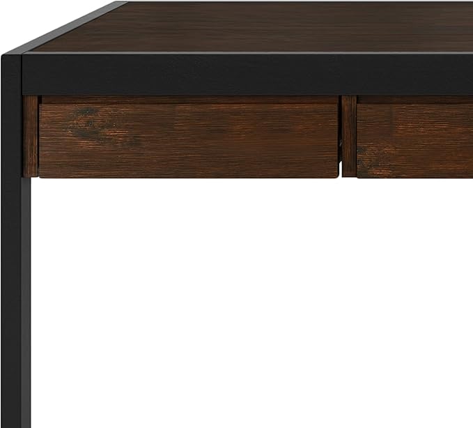 SIMPLIHOME Erina SOLID WOOD and Metal Modern Industrial 60 inch Wide Home Office Desk, Writing Table, Workstation, Study Table Furniture in Farmhouse Brown with 2 Drawers