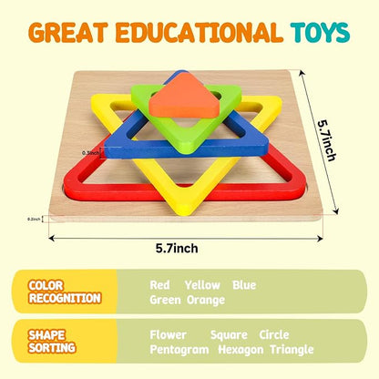 Toddler Puzzles Montessori Toy Wooden Shape Sorting Puzzle Sensory Toy Toddler Activities Preschool Learning Educational Autistic Developmental 1 2 3 Year Old Girl Boy 1-3 Dementia Game Easter Gift
