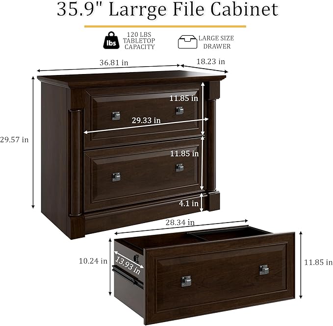 blini 2 Drawer File Cabinet Farmhouse Lateral File Cabinet with Hanging File Folders，Fits Letter/Legal/A4 Sizes, 36.8" Large Wood File Storage Cabinets Printer Stand for Home Office