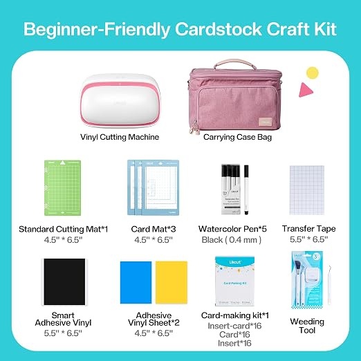 Likcut Vinyl Cutter Machine Cardstock Creator Bundle with Carrying Case & Accessories - Create a Sticker Machine, Portable Vinyl Printer for HTV, Cardstock and Creative DIY Joy