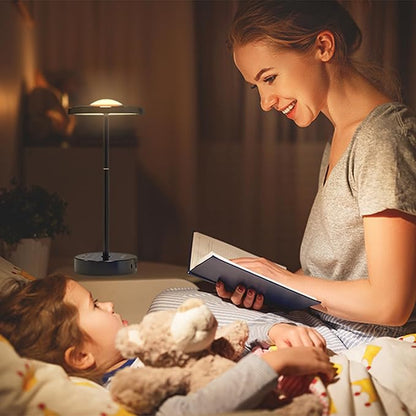 LED Table Lamp Dimmable Desk Lamp Reading Lamp with USB A & Type C Charging Port 2 Prong Outlet Power Touch Control Night Light Retractable for Bedroom, Living Room, Dorm, Study, Home Office