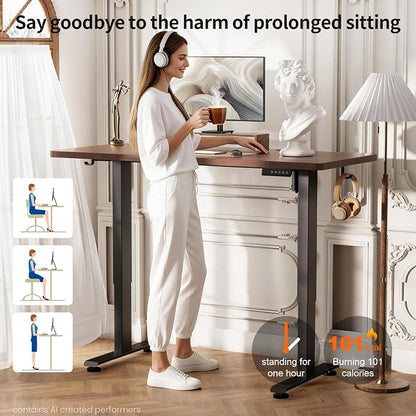Veken Standing Desk, 47.2 Inch Electric Gaming Table, Walnut | Height Adjustable Sit Stand Up Computer Tables for Home Office, Study , Writing, Suit students, employees and group work