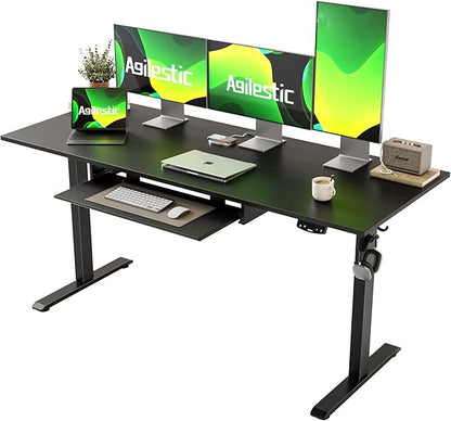 Height Adjustable Desk with Keyboard Tray, 63 x 24 Inches Electric Standing Desk, Stand up Computer Table with Memory Preset, Gaming Modern Lift Motorized Gaming Workstation, Black