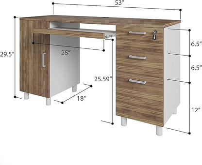 Modern Design By Crafts & comfort Venice Computer Desk - Office Desk with 3 Drawers & CPU Storage Cabinet - Laptop Workstation with Keyboard Tray & Cable Hole - Home & Office Supplies -Cass/White