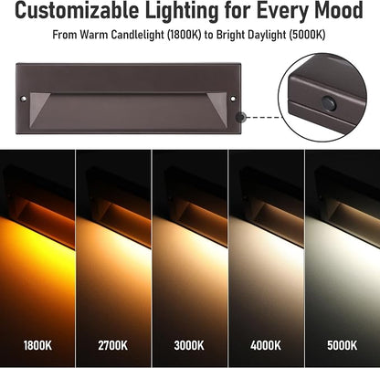 LEONLITE 6-Pack 10.6 Inch 5CCT Low Voltage LED Step Lights, Surface Mount | 12–24V AC/DC, 6W, Ultra-Slim Landscape Stair Lights, IP65, Outdoor Lighting for Decks Hardscapes, Aluminum, Oil Rubbed Bronze