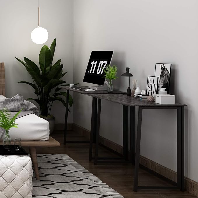 4NM 31.5" Small Desk with Storage Bag, Simple Assembly Folding Computer Desk Home Office Desk Study Writing Table for Small Space Offices - Gray and Black