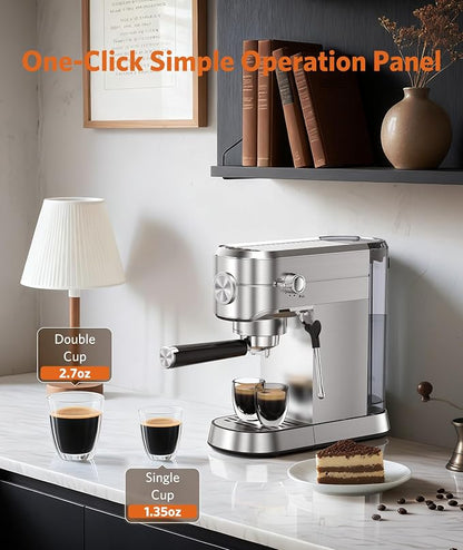 COWSAR Espresso Machine,Expresso Coffee Machines,Espresso Maker with Milk Frother Steam Wand & 40oz Removable Water Tank，Stainless Steel Compact Cappuccino & Latte Machine
