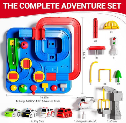 Toys for 3 Year Old Boys, Large City Adventure Car Race Track for Toddlers, STEM Montessori Playset with 4 Cars & Helicopter, Educational Learning Toy, Birthday Christmas Grandkids Gifts