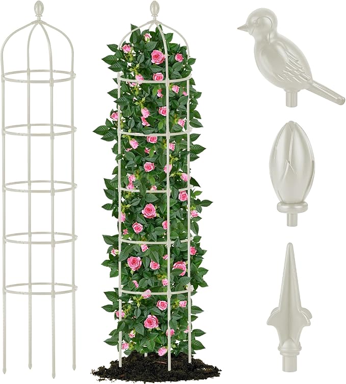 Garden Obelisk Trellis for Climbing Plants Outdoor 6.7 Ft Rose Bush Round Trellis for Pots Rustproof Metal Plant Flower Trellises for Clematis Vine Jasmine Support Outdoor Indoor