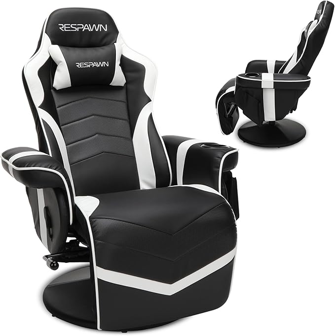 RESPAWN 900 Gaming Recliner Chair with Footrest, Cup Holder and Swivel | Ergonomic gaming recliner with footrest, cup holder, lumbar support, 135° recline & 360° swivel for console gaming